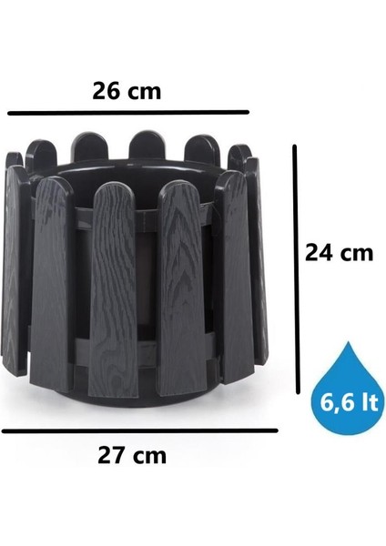 SO-İS03 Istanbul Dekoratif Yuvarlak Saksı 6,6 Lt Antrasit 6 Adet fiyatları