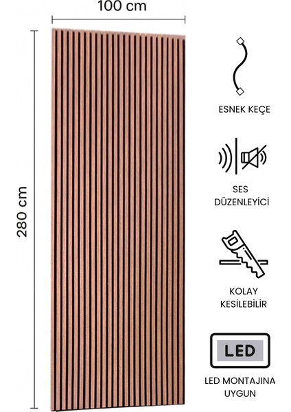 Akustik Duvar Paneli Masif 100 x 280 cm