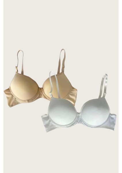 Marsilyan- Ten-Beyaz 2'li Mikro Kumaş Içi Boş Balenli Günlük Desteksiz Sütyen