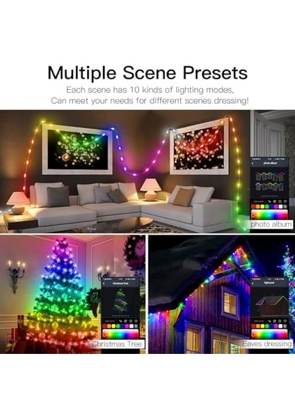 10 Metre LED Işık Renkli Su Geçirmez Ses Komut Özellikli ve Telefon ile Kontrol Çok Modlu Ev Dekorasyon Bahçe Dekorasyon Oda Işıklandırma Çam Ağacı Noel Işıklandırması Için Uygun modelleri