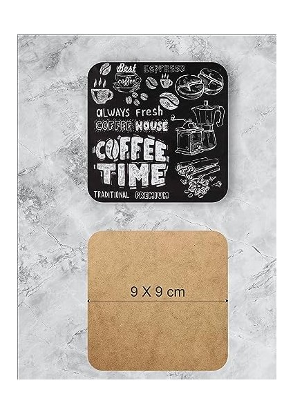 Siyah Kahve/coffee Temalı Bardak Altlığı Ahşap Baskılı Altlık 6'lı Set (9 X9CM) KARBONNM43 modelleri