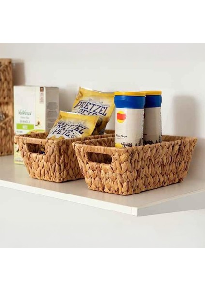 El Yapımı Hasır Dikdörtgen Dekoratif Sepet, Hasır Dikdörtgen Dekoratif Tepsi 3 Model Seçenekli (30 * 22 * 12CM) (Küçük)