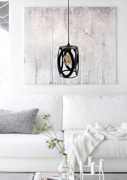 Siyah Metal Oval Model Tekli Sarkıt Salon Hol Mutfak Avize Modelleri