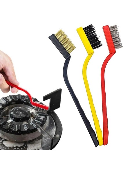 Outlet 3 Lü Detay Temizlik Fırça Seti Araba -Mutfak Ocak - Fayans Temizlik Fırça (Bakır- Demir- Plastik)