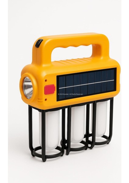 Solar Şarjlı Kamp Lambası, 3 Işık Kaynaklı, 38W El Feneri, Type-C Girişli, Taşınabilir LED Işıldak, 480 Lumen, Powerbank Özellikli, Acil Durum Işığı, Taşınabilir Şarjlı Lamba