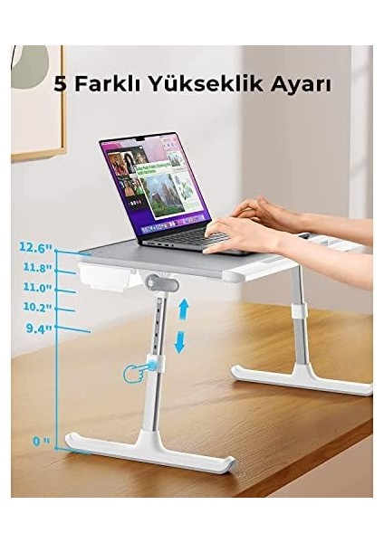 Saıjı K7 Mini Dizüstü Yatak Tepsi Masası, Kaymaz Pvc Deri ile Dizüstü Çalışma Masası, Ayarlanabilir Dizüstü Bilgisayar Standı Çok Amaç Için Kullanılabilir Masa Gümüş modelleri