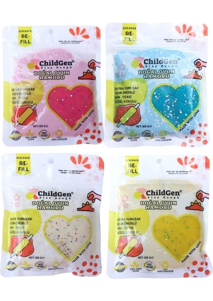 Oyun Hamuru - 4lü Glitter Set 4X125 gr Vakumlu Kartuş Paket - (Ecopack-Refill)