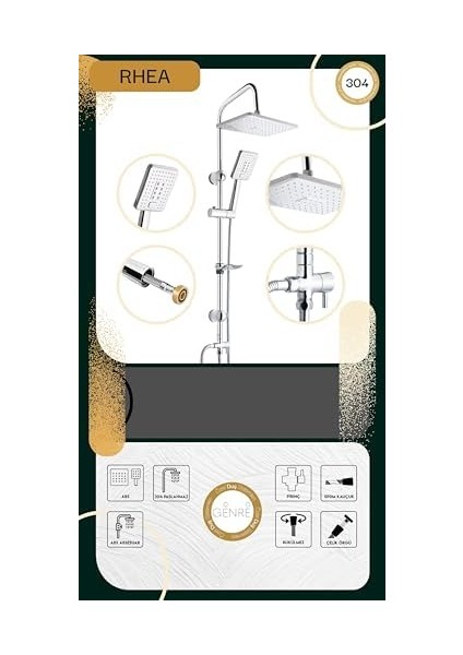 Rhea Krom Paslanmaz Çelik Borulu Yağmur Duş Seti fiyatları