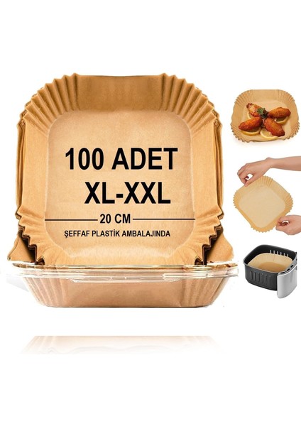 Home Airfryer Pişirme Kağıdı,xl-Xxl Büyük Boy, Kare, 100 Adet Hava Fritöz Parşömen Fırın Kağıdı Tek Kullanımlık Kağıt Fırın Fritöz Pişirme Kızartma Tavası Için Uygun 20CM
