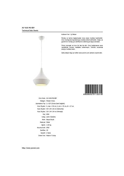 4106 Modern Avize, 60 W, Beyaz fiyatları