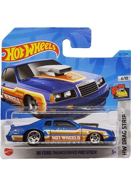 - ´86 Ford Thunderbird Pro Stock - Hw Drag Strip 4/10 - HKH32 - Short Card - Stockcar Racing - Mavi Metalik - Mattel 2023