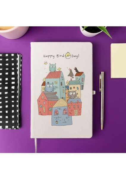 Happy Birdday Not Defteri 13 cm x 21 cm Ölçülerinde, 100 Yaprak Çizgili Defter