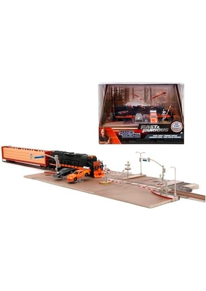 Toys Hızlı ve Öfkeli Tren Sahnesi - Diorama 2 Nano Model Araba (Dodge Charger ve Toyota Supra), Tren ve Hızlı ve Öfkeli Filminin Final Yarış Sahnesi Için Aksesuarlar Dahil, 8 Yaş ve Üzeri fiyatları