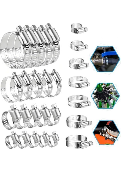 10 Adet Metal Ayarlanabilir Hortum Kelepçesi Seti - Solucan Dişli Boru Kelepçesi, Su Borusu, Tesisat, Otomotiv, Mekanik ve Ev Kullanımı Için Uygun