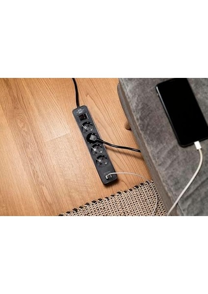 Ecolor Serisi 4 Soketli 2 Adet Type-C Hızlı Şarj Özellikli 1,5 Metre Kablolu Anahtarlı Priz Siyah modelleri