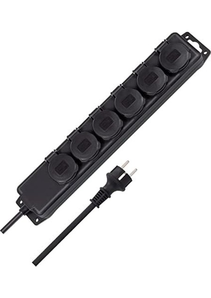 6 Lı Priz Dağıtıcı, Dış Mekan Priz (2 M Kablo, Şantiye Kullanımı ve Açık Havada Sürekli Kullanım Için, IP44, Vde Uyarınca) Siyah