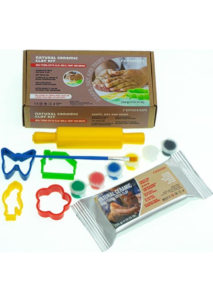 Seramik Kil Seti,kırmızı/terracotta 250 gr Fırınlama Gerektirmeyen Hamur,kalıplar,merdane,fırça,6 Renk Akrilik Boya,şekillendir,kalıpla,kurut, Boya. Montessori Sınıfları Için Ideal Toksik Değil