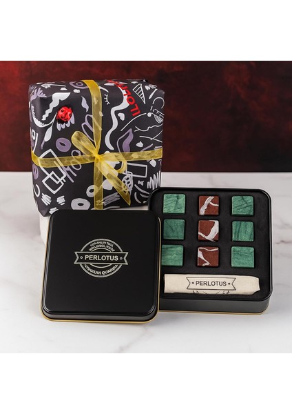 Yeşil Vişne Mermer Viski Taşı Hediye Kutulu Babalar Günü Hediyesi (9 Adet)