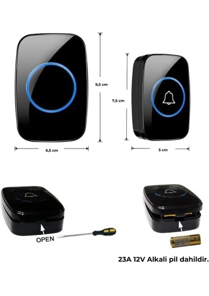 Kablosuz Kapı Zili 2 Buton 1 Alıcı LED Işıklı 300 Metre Mesafe 60 Melodi Ev Ofis Depo fiyatları