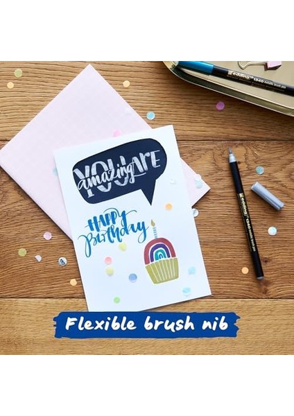 1340 Metalik Fırça Uçlu Keçeli Kalem, 6 Parlak Renkli Set, Esnek Fırça Ucu fiyatları