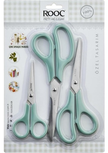 Premium Serisi Ergonomik Saplı Çelik Gıdaya Temasa Uygun 3'lü Set Mutfak Makası, Yeşil