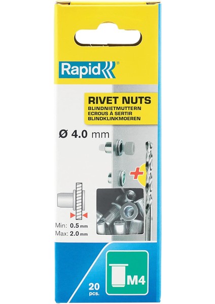 Blindnietmuttern, Ince Malzemeler Için, 20 Adet, Matkap Ucu Dahil, M4