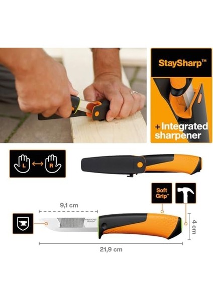 Ağır Hizmet Tipi Çok Amaçlı Bıçak, Bileyicili Kılıf Dahil, 21,9 Cm, Siyah/turuncu/yeşil, 1023619 fiyatları