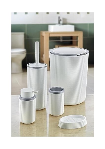 5 Parça Lüx Plastik Banyo Seti 7 Litre Dokunmatik Çöp Kovalı, Antibakteriyel Fırça (Siyah-Gri) (Beyaz-Gri) fiyatları