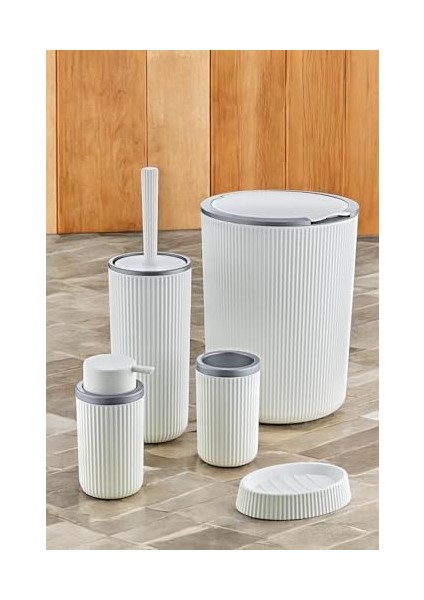 5 Parça Lüx Plastik Banyo Seti 7 Litre Dokunmatik Çöp Kovalı, Antibakteriyel Fırça (Siyah-Gri) (Beyaz-Gri) modelleri