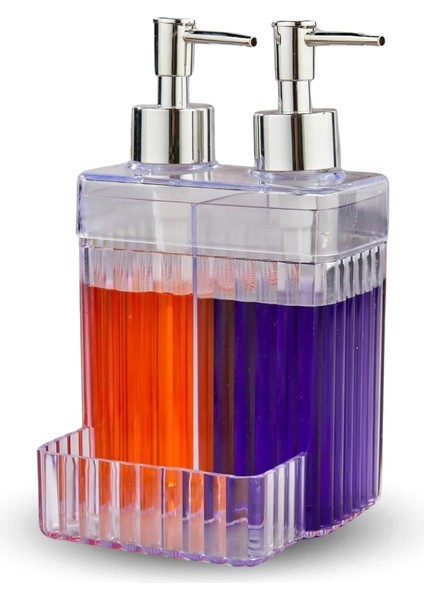 Bölmeli Şeffaf Akrilik Sabunluk ve Deterjanlık - Sünger Hazneli, Mutfak ve Banyo Için Pratik Şeffaf Plastik Sabunluk Dispenseri, Dayanıklı ve Kullanışlı Tasarım