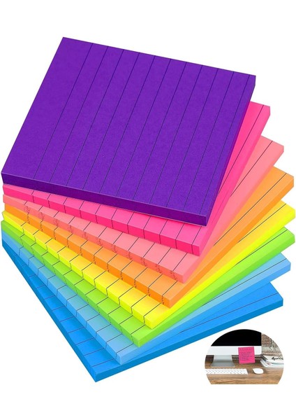 Yapışkan Notlar, 8 Adet Yapışkan Sekme, Parlak Renkler Kendinden Yapışkanlı Pedler, Çizgili Yapışkan Notlar 7.6 7.6 Cm, Mini Yapışkan Notlar, Ofis, Defter Için Kolay Postalanabilir, 360 Yaprak