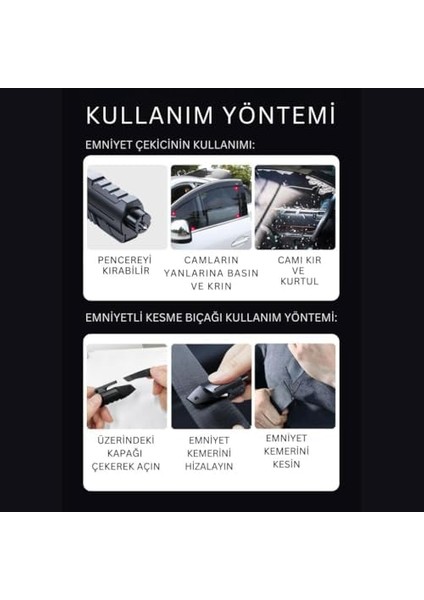 2in1 Araç Cam Kırıcı ve Emniyet Kemer Kesici, Araç Içi Acil Durum Kiti, Ultra Güçlü Kırıcı ve Kesici modelleri
