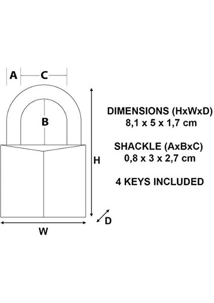 Lock 2950EURD Ekstra Kalın Prinç Anahtar Asma Kilit, Altın, 8,1 x 5 x 1,7 cm fiyatları