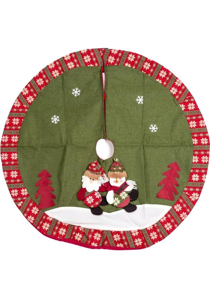 Yılbaşı Süsü Çam Örtüsü Noel Baba Kardan Adam Figürlü Yeşil 100 Cm.