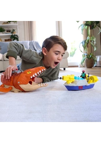 Imaginext Jurassic World Rebirth Dev Ağızlı Mosasaurus, 45,5 Cm'lik Dinozor Oyuncağı, 7,5 Cm'lik Aksiyon Figürü, Fırlatıcılı Tekne ve 2 Cephane, JFR23 fiyatları
