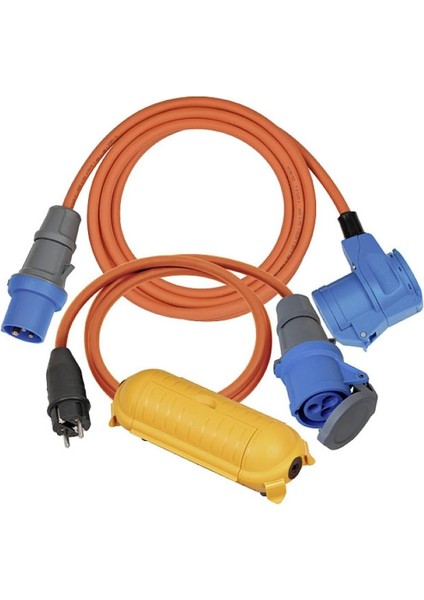 Kamp Adaptör Seti/cee Adaptör Kablosu 1,5 M, Cee 230 V Uzatma Kablosu 3 M, Safe-Box Big IP44 (Her Kamp Tatili Için Ideal Kamp Aksesuarı, IP44), Turuncu