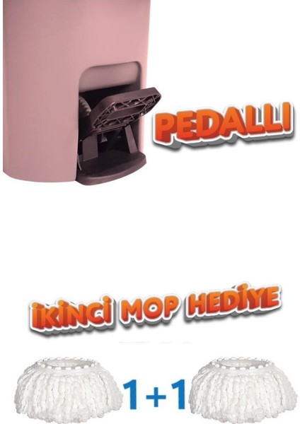 Twin Turbo Pedallı Çelik Mop Set, Temiz - Kirli Suyu Ayıran Otomatik Temizlik Seti 1+1 Mop- Videolu modelleri