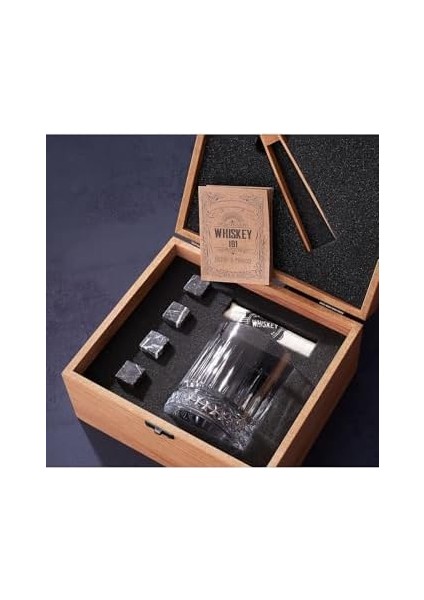 Kayın Ahşap Kutulu Viski Kadeh Viski Bardağı 4 Soğutucu Taş Seti Bambu Maşa modelleri
