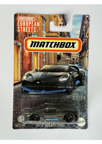 Metal 2024 Kibrit Kutusu Avrupa Sokakları 2018 Bugatti Divo Metalflake Mat Koyu Gri 23/24 (Uzun Kart) HVV44