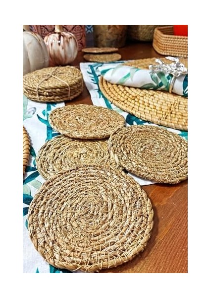 6 Adet El Yapımı Yuvarlak Hasır Bardak Altlığı - Fincan, Çay ve Kupa Altlığı - 10CM modelleri