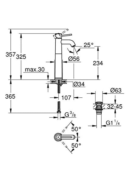Start Classic Lavabo Bataryası | Xl-Boyut | Ekstra Yüksek | Su Tasarruflu | Krom | 23784000 modelleri