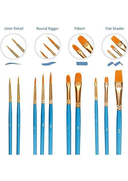 Sanatçı Fırçası Seti, 10'lu Paket Naylon Fırça, Resim, Akrilik, Ince Fırça, Sulu Boya ve Yüz Boyama, Kendin Yap El Sanatları Için, Mavi fiyatları