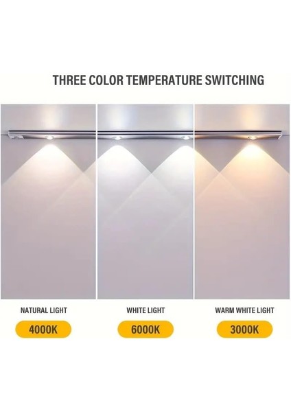 Şarjlı Hareket Sensörlü LED Şerit Çift Modlu Sensörlü Veya Sürekli Işık Yatak Odası Banyo Mutfak Çalışma Odası Aydınlatma Ayarlanabilir 3 Farklı Işık Rengi 60CM 4'lü Işık (BS-1999-05) fiyatları
