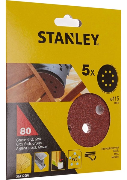 STA32007 Zımpara, Kırmızı, 5 Adet, 80G 115 mm