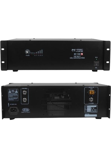 MV-1550 500 Watt 4-8 Ohm 100 Volt 19 Rack Hat Trafolu Power Anfi