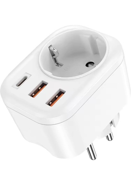 4 In 1 Tekli USB Li Priz, 2x USB 1x Type-C Giriş, 2500W