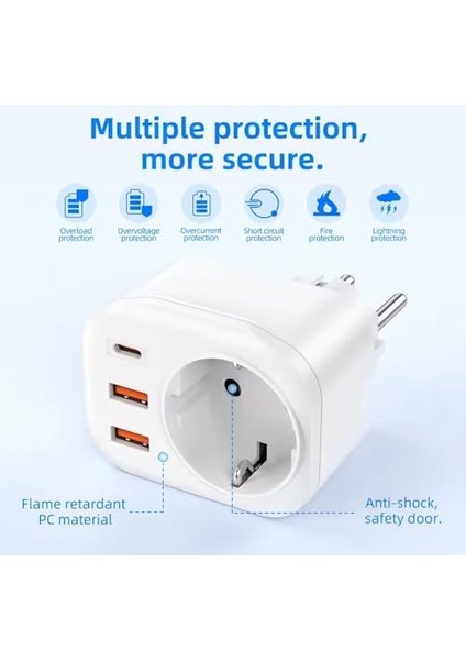 4 In 1 Tekli USB Li Priz, 2x USB 1x Type-C Giriş, 2500W modelleri