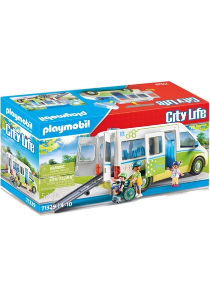 City Life 71329 Okul Otobüsü, Sürgülü Kapılı Büyük Okul Otobüsü, Tekerlekli Sandalye Için Katlanabilir Rampa ve 5 Figür Için Yer, 4 Yaşından Büyük Çocuklar Için Oyuncak