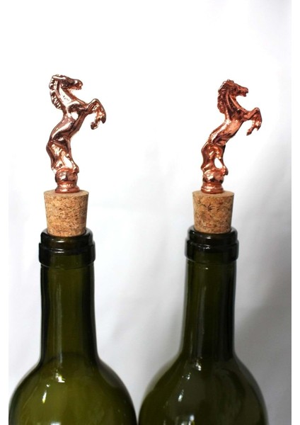 Rose Şahlanan At Figürlü 2 Adet Mantar Tıpa - Şarap Yağdanlık Şişe
