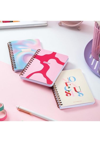 Cep Boy 10X14 cm Spiralli Çizgili Karton Kapak 3'lü Defter Seti No Excuses Soyut Gradient